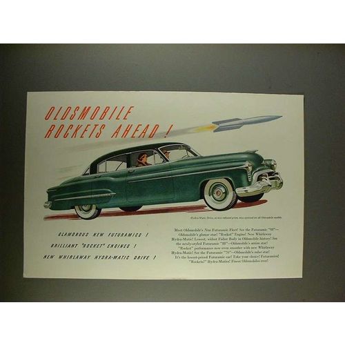 1950 Oldsmobile Futuramic Car Ad - Rockets Ahead