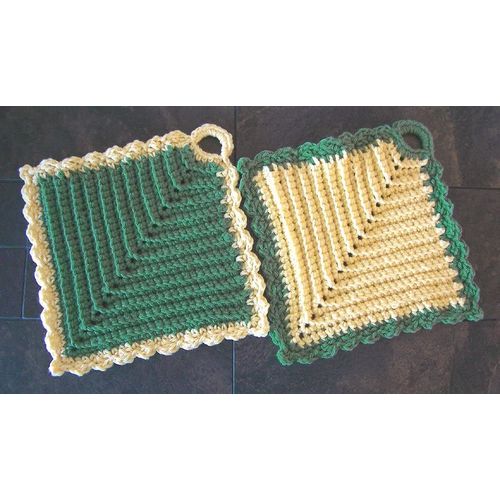 POT holders #2 - hot pads set of 2 ribbed crochet square yellow/green 7.5 inch