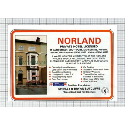 C7656) Norland Hotel Southport Sutcliffe / Duke's Hotel Peterson -1986 Advert