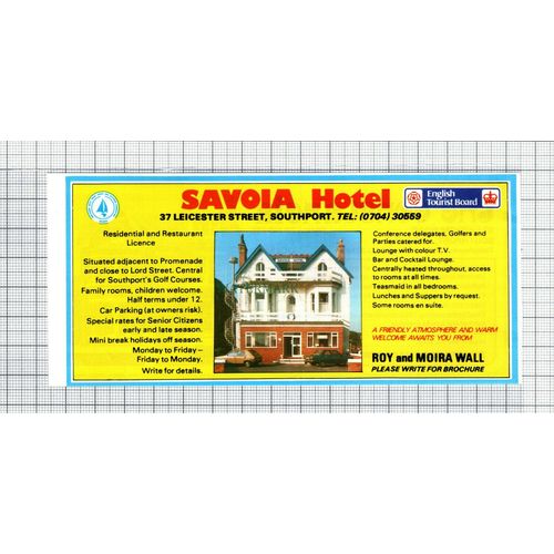 C7647) Constancia Hotel Southport Bennett / Savoia Roy Moira Wall - 1986 Advert