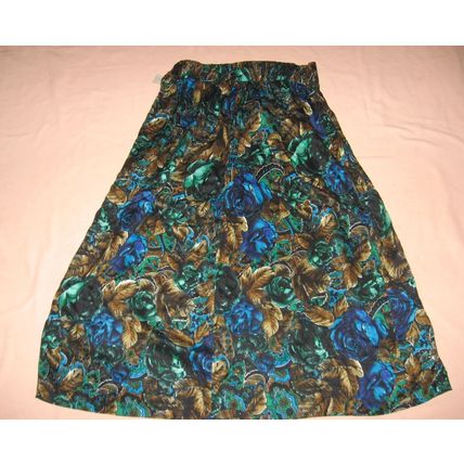 Floral Flower Skirt 16 29 Waist Green Turquoise Brown Black Michaels Place