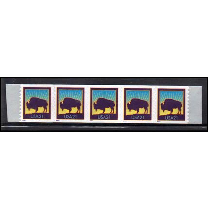 3475 21c American Buffalo Very Fine MNH Strip of 5 PAL4155