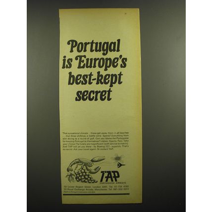 1968 TAP Portuguese Airways Ad - Portugal is Europe's best-kept secret