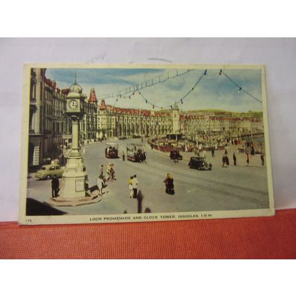 LOCH PROMENADE and CLOCK TOWER, DOUGLAS, Isle of Man used postcard 1954 pm =