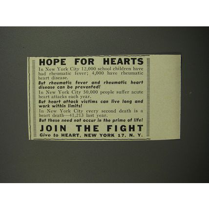 1953 Heart Fund Advertisement - Hope for Hearts Join the Fight