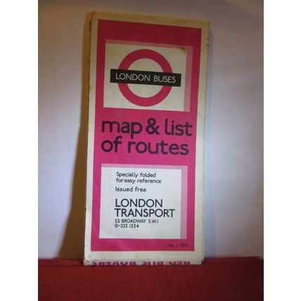 LONDON BUSES, map & routes NO 1. 1972 by Transport of London sheet map #