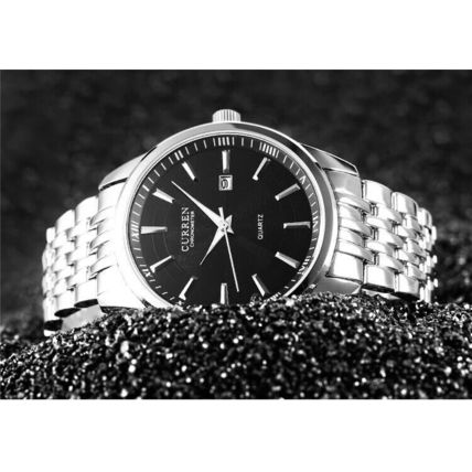 New Men’s Black & Silver Dress Date Analog Watch
