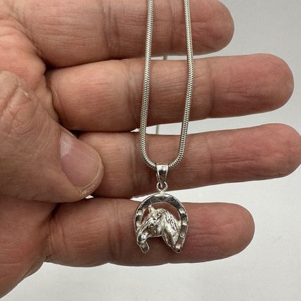 Pendant Women's Necklace Sterling Silver 925 3-D Polished Horseshoe Charm 16in