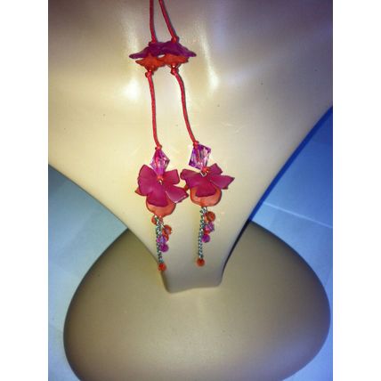 New Chunky Charm Ladies Cord Necklace With Pink Flower Pendent