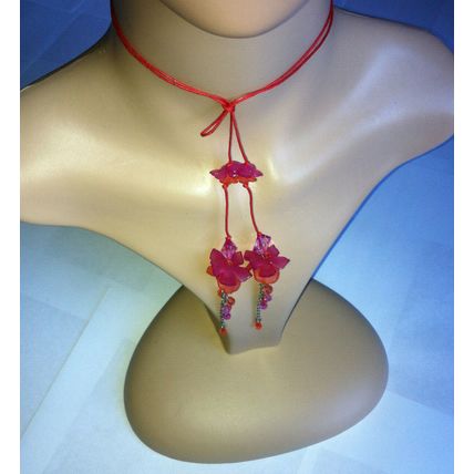 New Chunky Charm Ladies Cord Necklace With Pink Flower Pendent