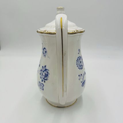 Wedgwood England Ashbury Bone China Coffee /Tea pot Blue White Gold Rim Large