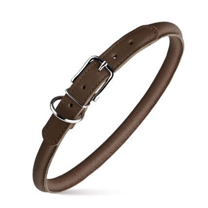 Dog Pet Round Leather Collar W1/3" - L13"-16", Dark Brown