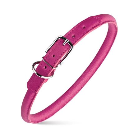 Dog Pet Round Leather Collar W1/3" - L13"-16", Pink