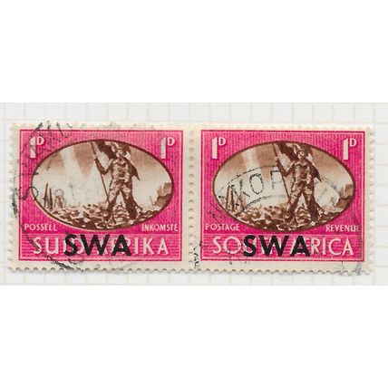 AFRICA SOUTH WEST 1945 1d ONE PENNY VICTORY HORIZONTAL PAIR SG131 USED SWA