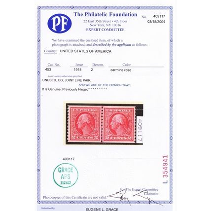 453, Mint VLH (Looks NH) 2¢ XF/Sup Coil Line Pair - PFC Certified * Stuart Katz