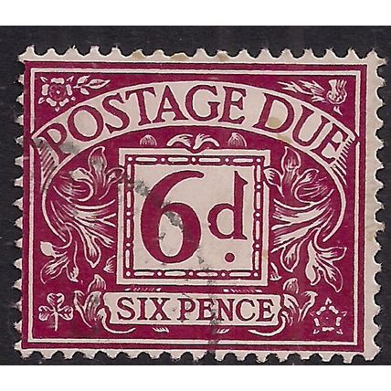 GB 1968 - 69 QE2 6d Purple Postage Due used No Wmk SG D73 ( F722 )
