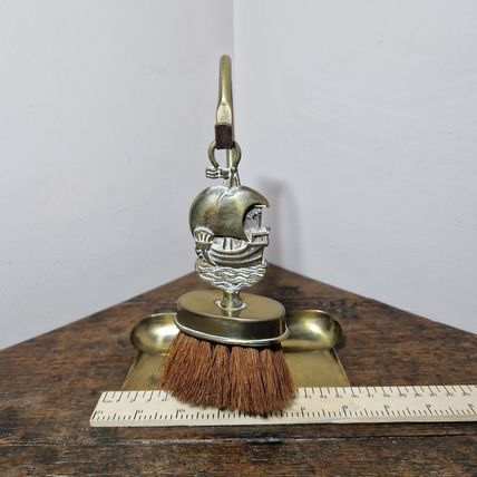 Vintage Brass Nautical Theme Crumb Tray and Brush Set
