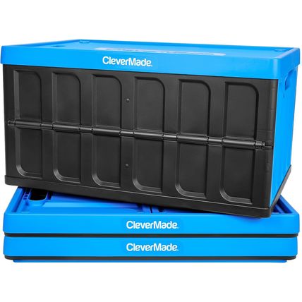 Clevermade Collapsible Storage Bins with Lids- Neptune Blue 3Pack 46L- Plastic C