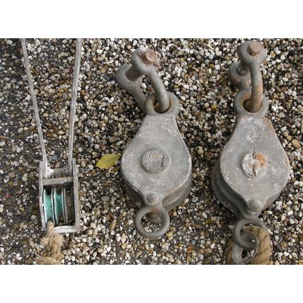 Collection of Large Vintage Metal Pulleys & Chains /Rope decoration hoist winch