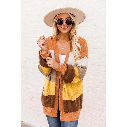 Open Front Pocketed Colorblock Cardigan