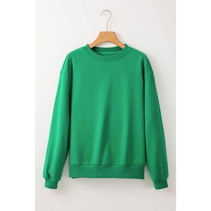 Dark Green Solid Fleece Lined Drop Shoulder Terry Sweatshirt