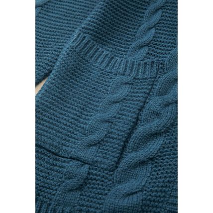 Peacock Blue Cable Knit Button Front Pocketed Baggy Cardigan