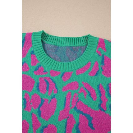 Green Abstract Print Ribbed Trim Baggy Sweater
