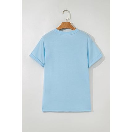 Light Blue Gopher Ball Sequin Patched Casual T Shirt