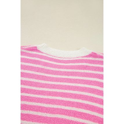 Multicolour Color Block Striped Patchwork Dolman Sleeve Slit Sweater