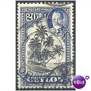 Ceylon 1936 SG374 20c Black & Grey-Blue.Fine Used - crease.