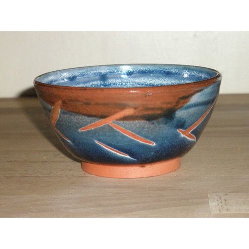 Blue / Brown Glazed Studio Pottery Bowl - Marked