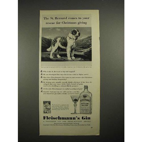 1940 Fleischmann's Gin Ad w/ St. Bernard Dog
