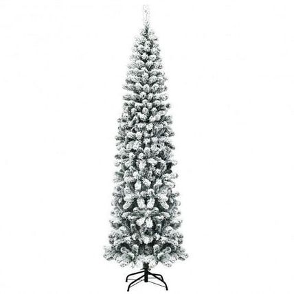 7.5 Feet Unlit Hinged Snow Flocked Artificial Pencil Christmas Tree with 641 ...