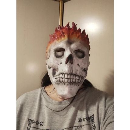 Ghost Rider Flaming Skull Latex Mask Fire Flame Handmade Lifelike Realistic Comi