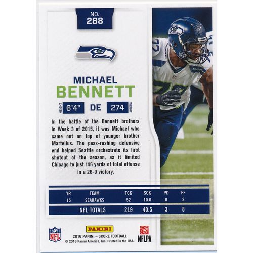 2016 Score Football 288 Michael Bennett Seattle Seahawks