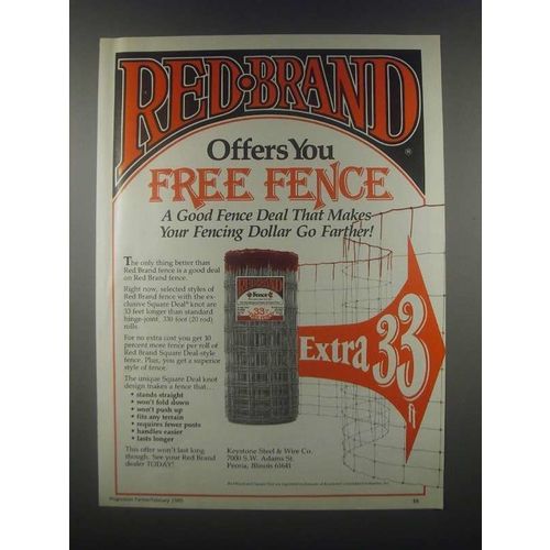 1985 Keystone Steel & Wire Red Brand Fence Ad