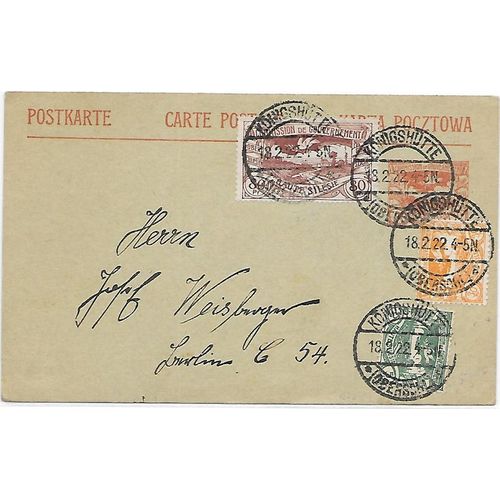 Poland, Haute Sileste Postal Sta 1922 Border War with Germany, Konugshutte