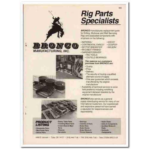 Bronco Mfg Inc 1993 Vintage Catalog Oil Drilling Rig Parts Specialists