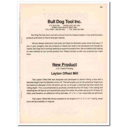 Bull Dog Tool Inc 1993 Vintage Catalog Oil Layton Offset Mill Oilfield