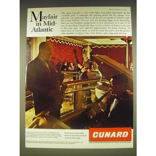 1963 Cunard Cruise Ad - Mayfair in mid-atlantic