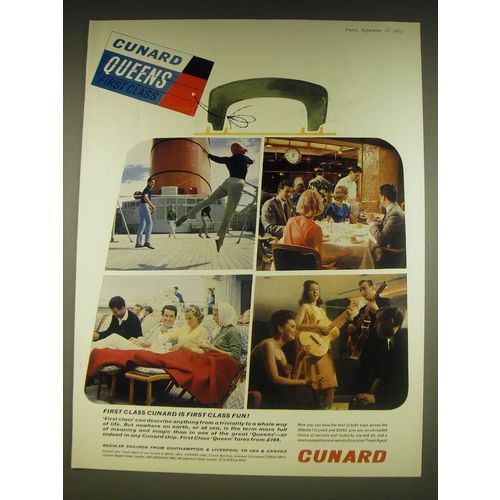 1963 Cunard Cruise Ad - Cunard Queens First Class