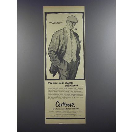1964 Coxmoore Cheltenham Waistcoat Ad - Why men wear jackets unbuttoned