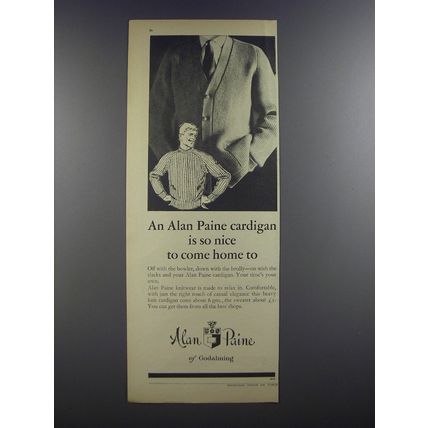 1964 Alan Paine Cardigan Ad - An Alan Paine cardigan is so nice to come home to