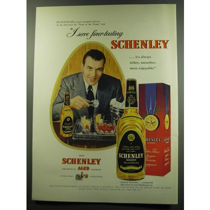 1949 Schenley Whiskey Ad - Ed Sullivan - I serve finer-tasting Schenley