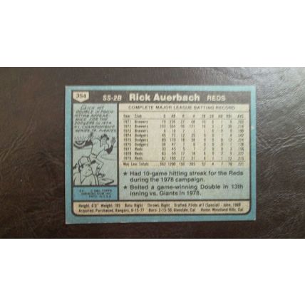 1980 Topps Rick Auerbach Cincinnati Reds Card #354
