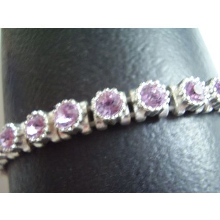 Vintage Tennis Bracelet Pink Crystal Stones in Silver-plated Cells Retro Bangle
