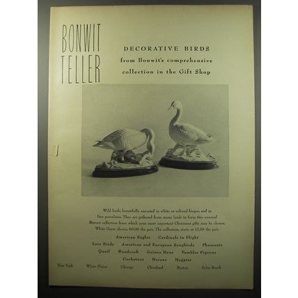 1955 Bonwit Teller Porcelain White Geese Ad - Decorative Birds from Bonwit's