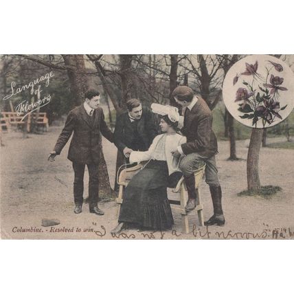 Columbine Resolved To Win Language Of Flowers Old Postcard