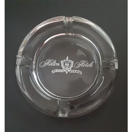 Hilton Hotel Ashtray Clear Glass Around the World Vintage Please READ