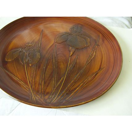 Vintage Art Deco Iris Wall Plate Picture Flower Portrait Lacquer Charger